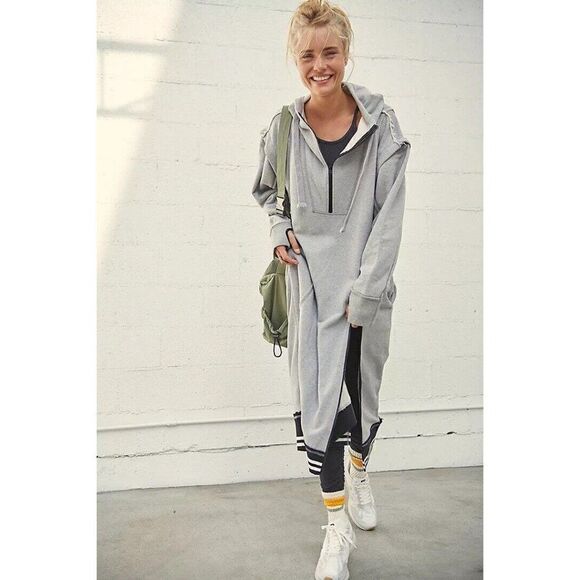 NEW FREE PEOPLE MOVEMENT Sz S MATCH UP MAXI SWEAT HOODIE TUNIC SWEATSHIRT DRESS - Picture 3 of 7